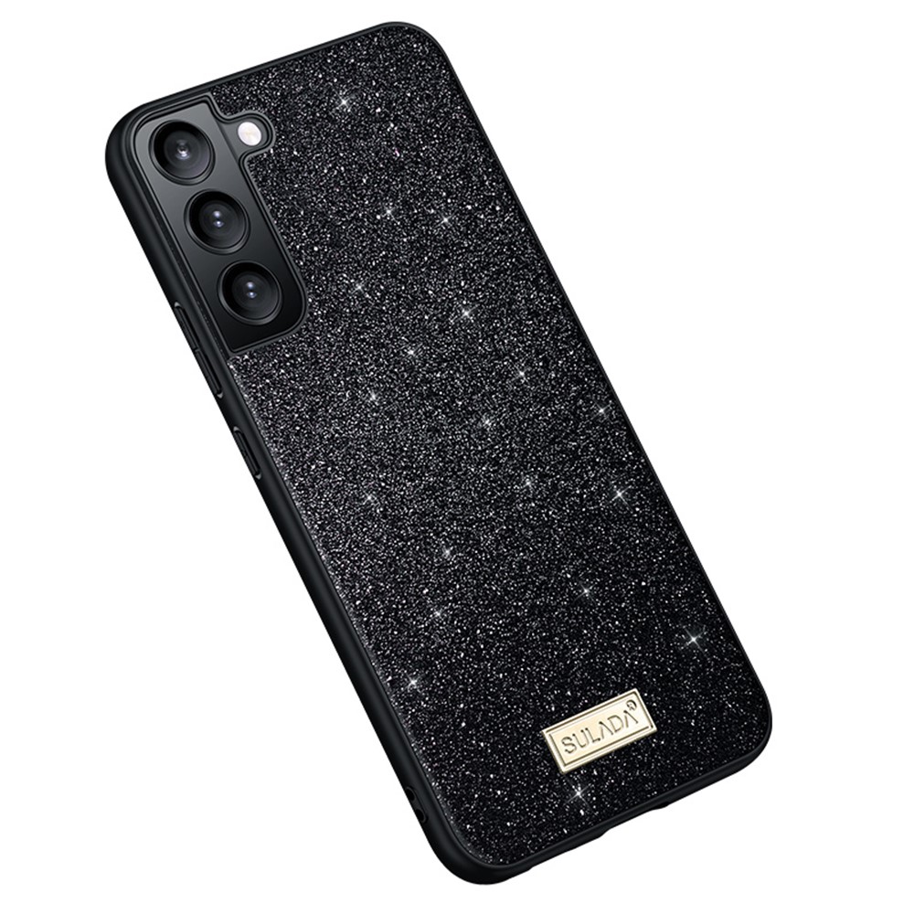 SULADA Shiny Glitters PU Leather Coated PC + TPU Shockproof Phone Case for Samsung Galaxy S22+ 5G - Black-1