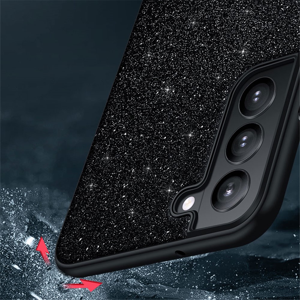 SULADA Shiny Glitters PU Leather Coated PC + TPU Shockproof Phone Case for Samsung Galaxy S22+ 5G - Black-2