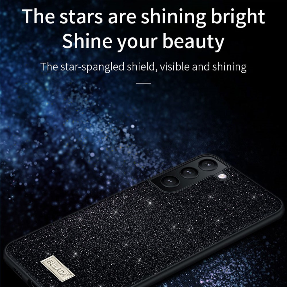 SULADA Shiny Glitters PU Leather Coated PC + TPU Shockproof Phone Case for Samsung Galaxy S22+ 5G - Black-4