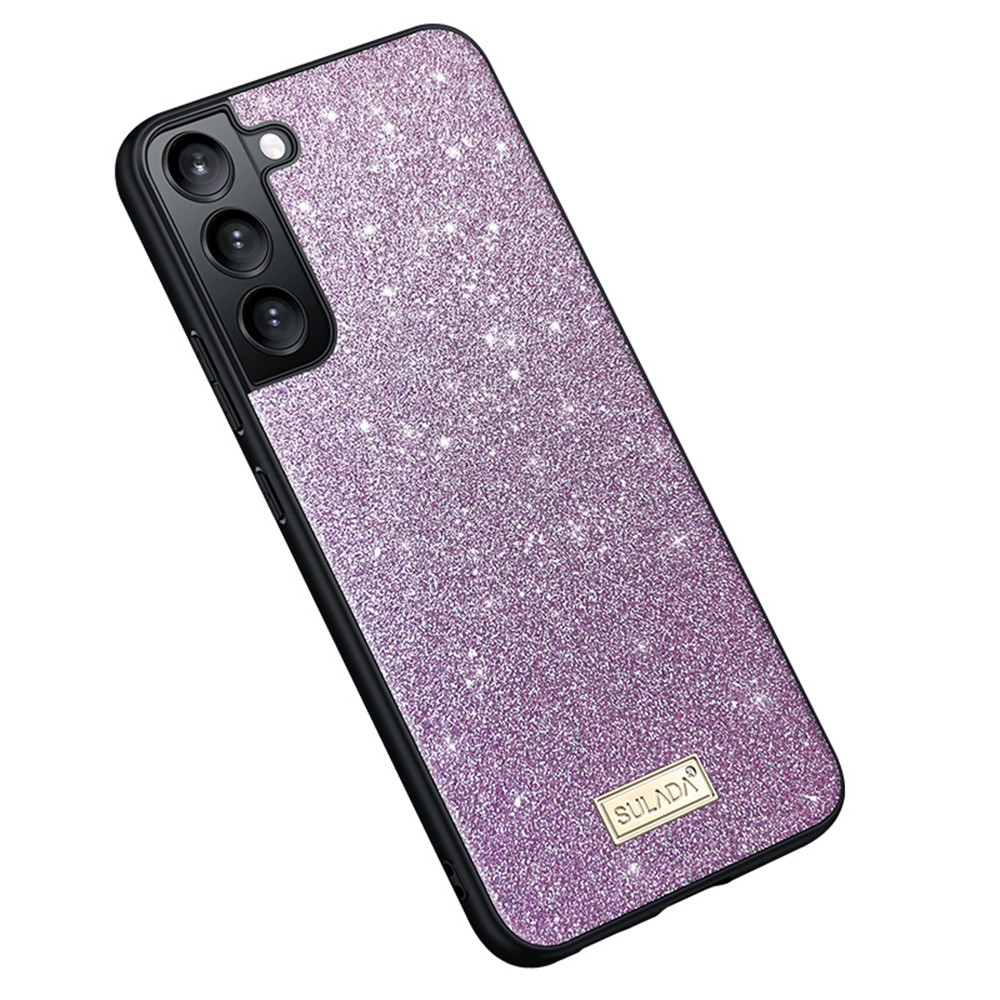 SULADA Glitter Sequins Anti-drop PU Leather Coated PC + TPU Phone Cover Case for Samsung Galaxy S22 5G - Purple-1
