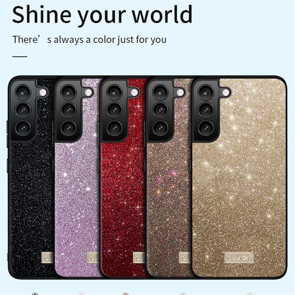 SULADA Glitter Sequins Anti-drop PU Leather Coated PC + TPU Phone Cover Case for Samsung Galaxy S22 5G - Purple-7