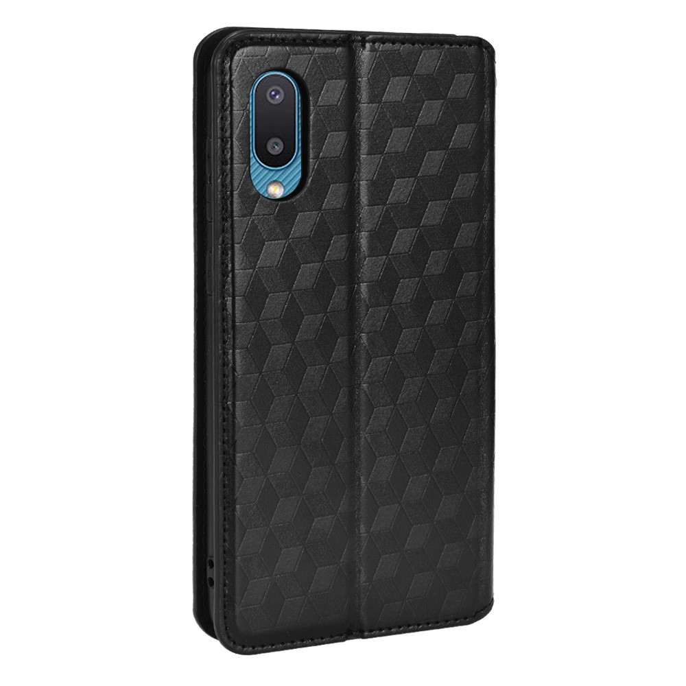 Stylish Rhombus Pattern Imprinted Cell Phone Case PU Leather + TPU Protective Cover with Stand Wallet for Samsung Galaxy A02 / M02 - Black-7