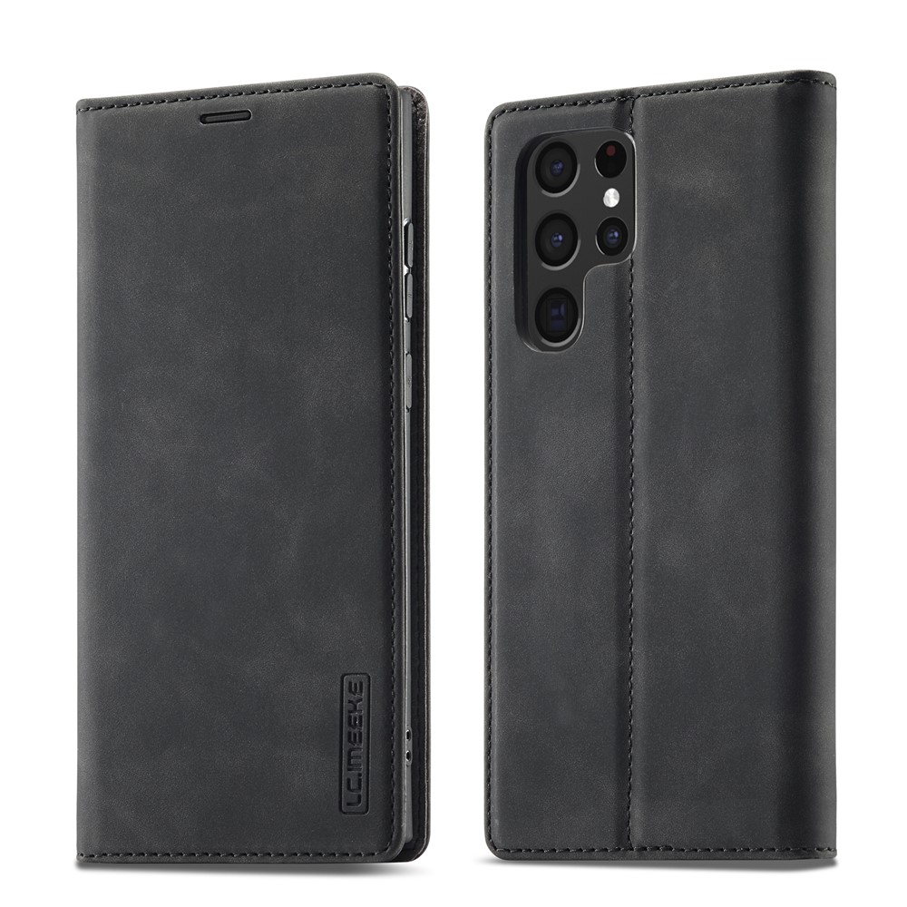 LC.IMEEKE Strong Magnetic Auto-closing PU Leather + TPU Stand Wallet Phone Case Phone Shell for Samsung Galaxy S22 Ultra 5G - Black-1