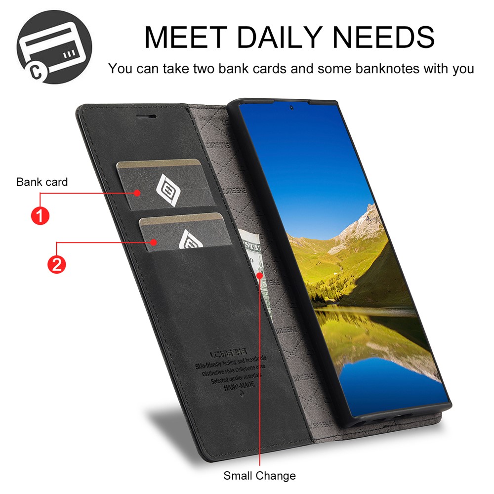 LC.IMEEKE Strong Magnetic Auto-closing PU Leather + TPU Stand Wallet Phone Case Phone Shell for Samsung Galaxy S22 Ultra 5G - Black-10