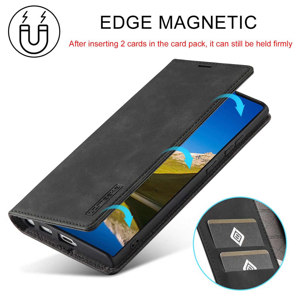 LC.IMEEKE Strong Magnetic Auto-closing PU Leather + TPU Stand Wallet Phone Case Phone Shell for Samsung Galaxy S22 Ultra 5G - Black-8