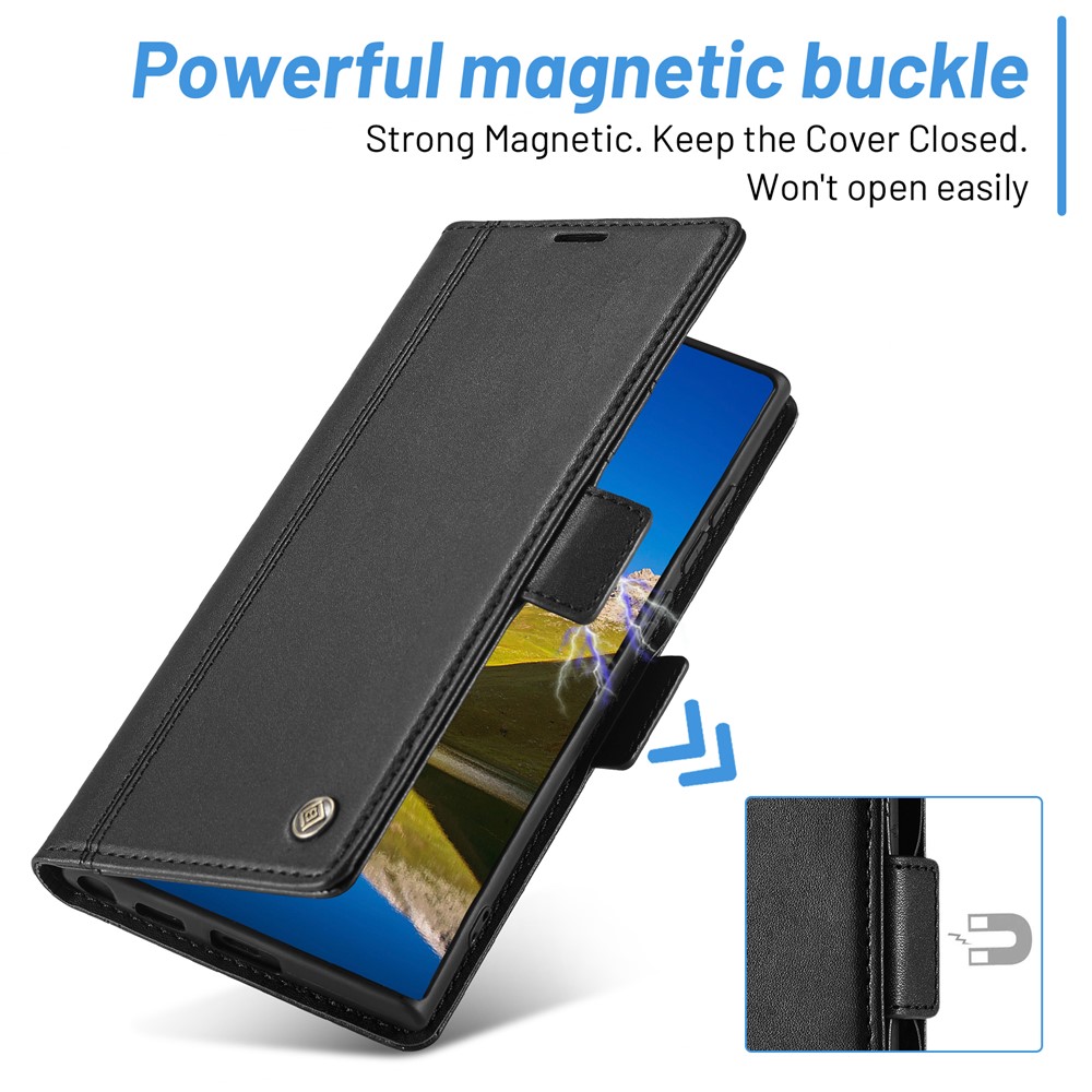 LC.IMEEKE PU Leather Cover Stand Wallet Double Magnetic Clasps Phone Case Shell for Samsung Galaxy S22 Ultra 5G - Black-10