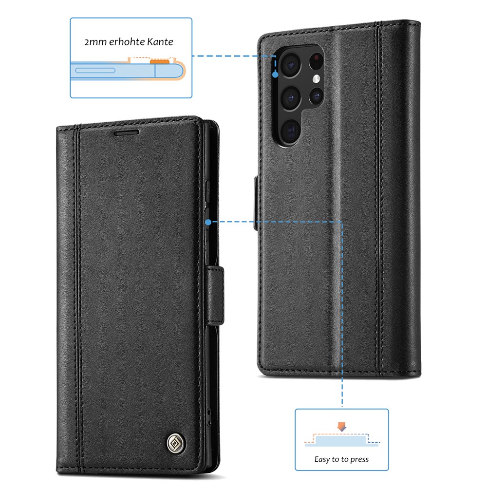 LC.IMEEKE PU Leather Cover Stand Wallet Double Magnetic Clasps Phone Case Shell for Samsung Galaxy S22 Ultra 5G - Black-11