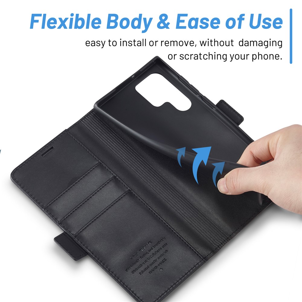 LC.IMEEKE PU Leather Cover Stand Wallet Double Magnetic Clasps Phone Case Shell for Samsung Galaxy S22 Ultra 5G - Black-13