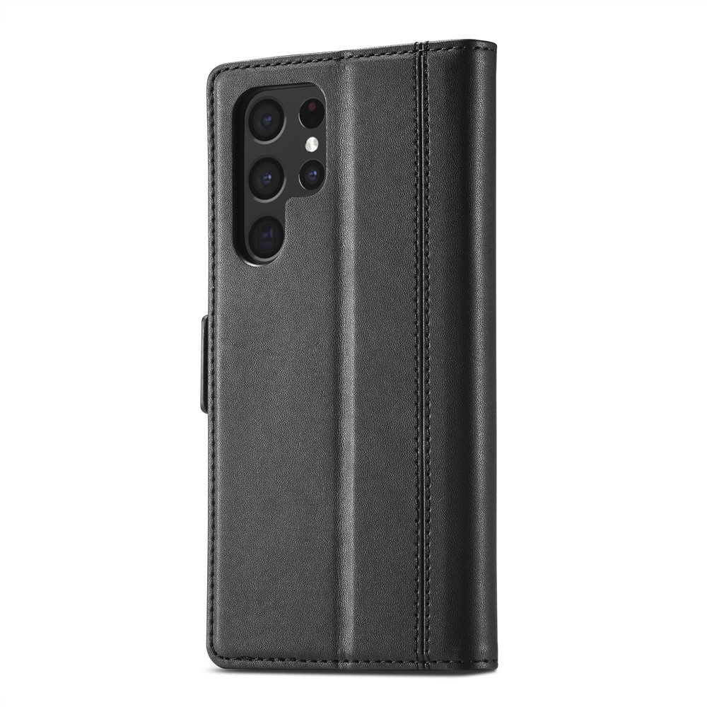 LC.IMEEKE PU Leather Cover Stand Wallet Double Magnetic Clasps Phone Case Shell for Samsung Galaxy S22 Ultra 5G - Black-2