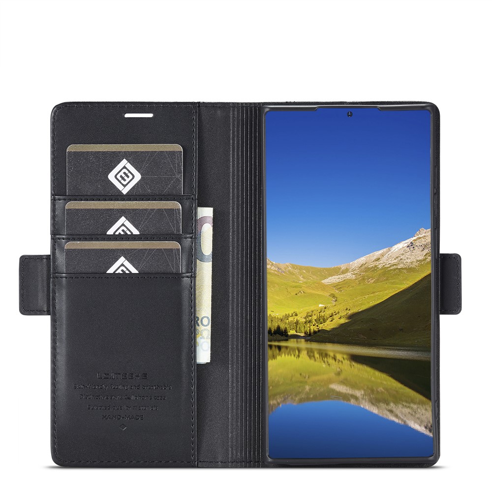 LC.IMEEKE PU Leather Cover Stand Wallet Double Magnetic Clasps Phone Case Shell for Samsung Galaxy S22 Ultra 5G - Black-5