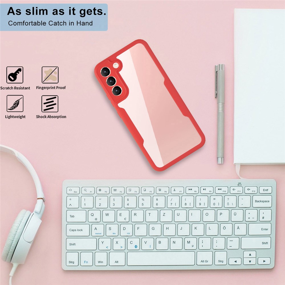 PET Screen Protector + Acrylic + TPU Full Cover Hybrid Phone Case for Samsung Galaxy S22 5G - Red-4