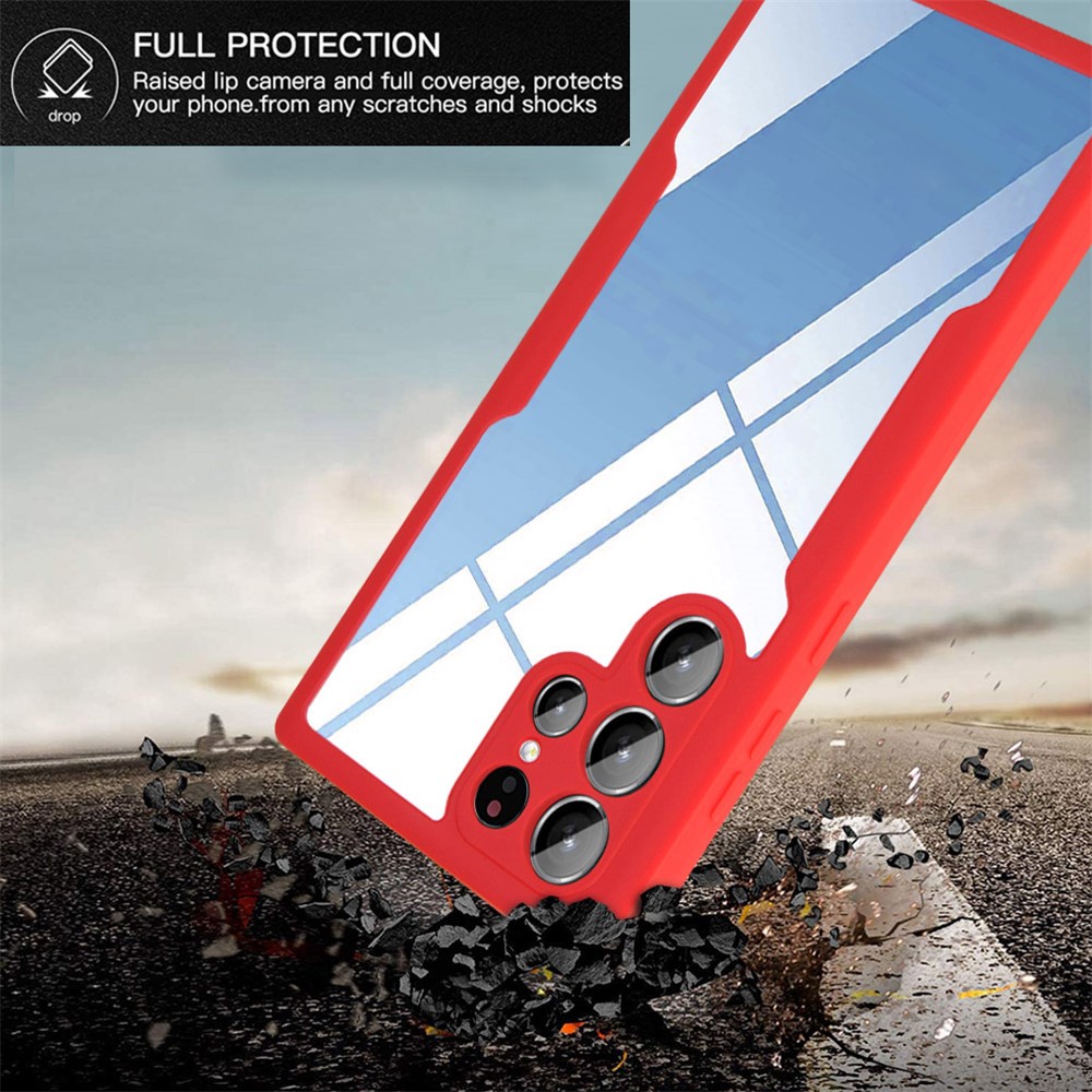 Camera Lens Protection PET Screen Film + Acrylic + TPU Mobile Phone Case for Samsung Galaxy S22 Ultra 5G - Red-2