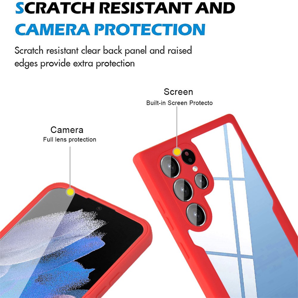 Camera Lens Protection PET Screen Film + Acrylic + TPU Mobile Phone Case for Samsung Galaxy S22 Ultra 5G - Red-5