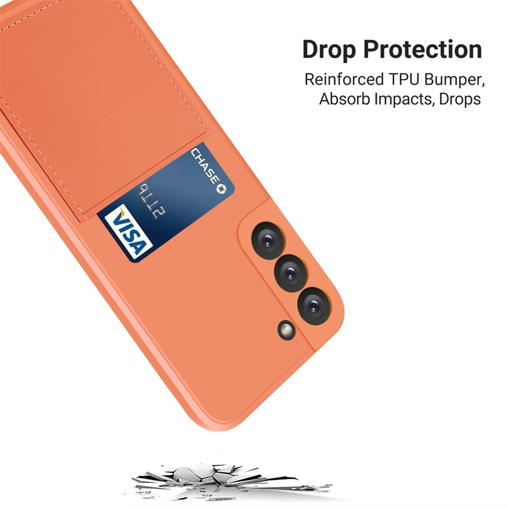 Card Slot Design Anti-drop Liquid Silicone Protective Cell Phone Cover Shell for Samsung Galaxy S22 5G - Yellow-3