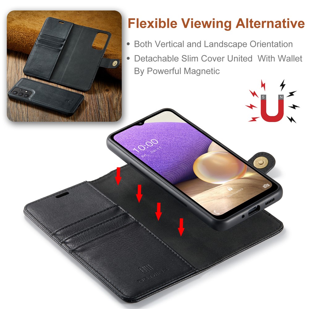 DG.MING Split Leather Wallet Case Folio Flip Stand Detachable Magnetic Phone Cover for Samsung Galaxy A33 5G - Black-12