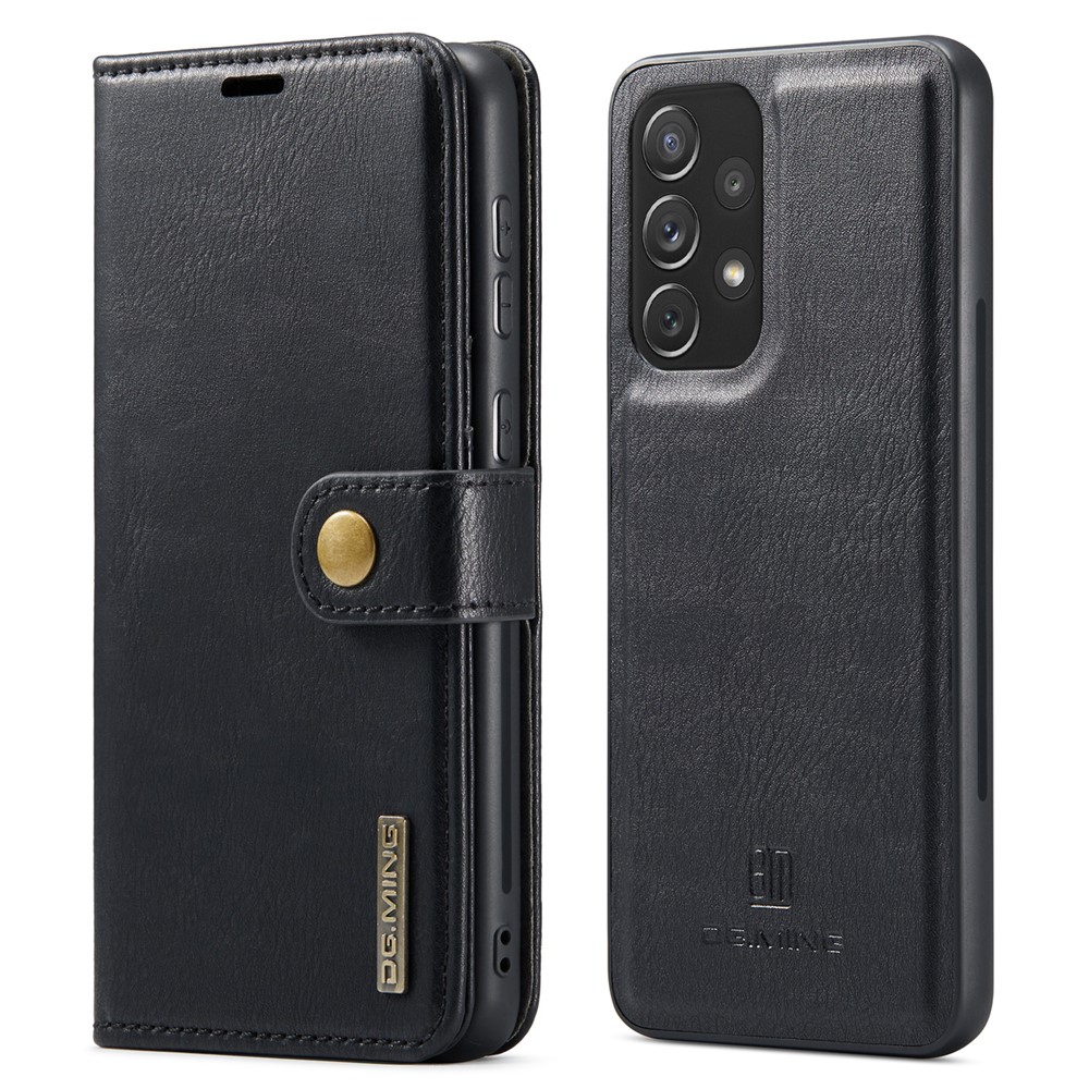 DG.MING Split Leather Wallet Phone Case Folio Flip Magnetic Detachable Stand Cover for Samsung Galaxy A73 5G - Black-1