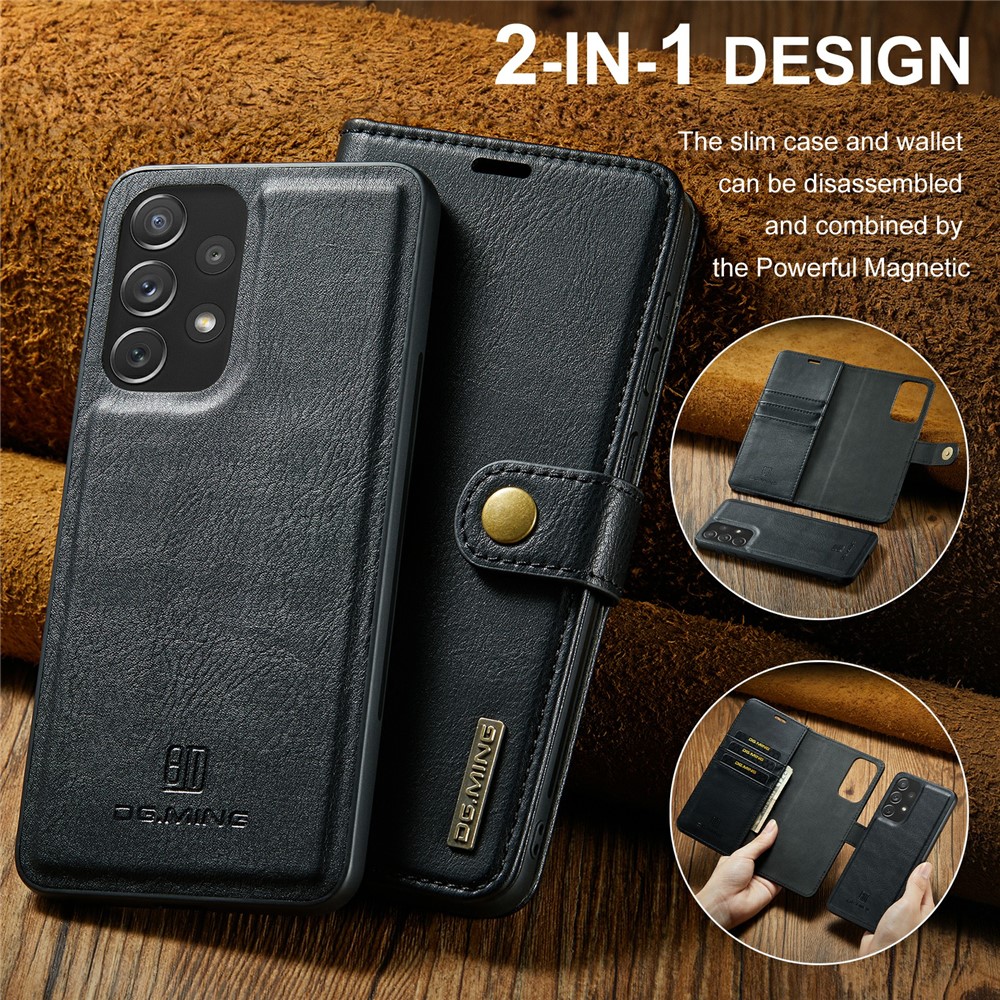 DG.MING Split Leather Wallet Phone Case Folio Flip Magnetic Detachable Stand Cover for Samsung Galaxy A73 5G - Black-11