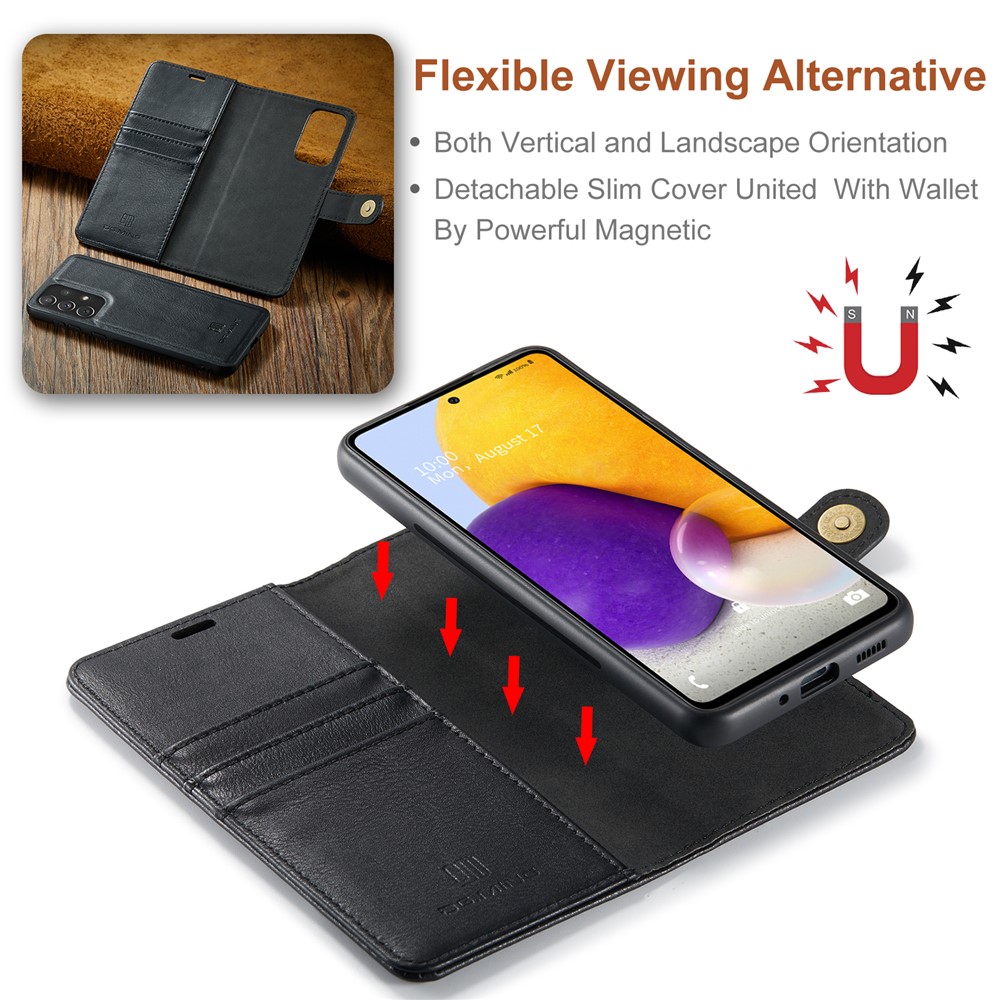 DG.MING Split Leather Wallet Phone Case Folio Flip Magnetic Detachable Stand Cover for Samsung Galaxy A73 5G - Black-12