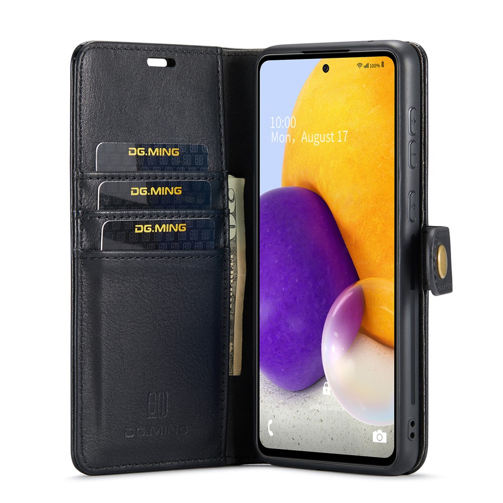 DG.MING Split Leather Wallet Phone Case Folio Flip Magnetic Detachable Stand Cover for Samsung Galaxy A73 5G - Black-5