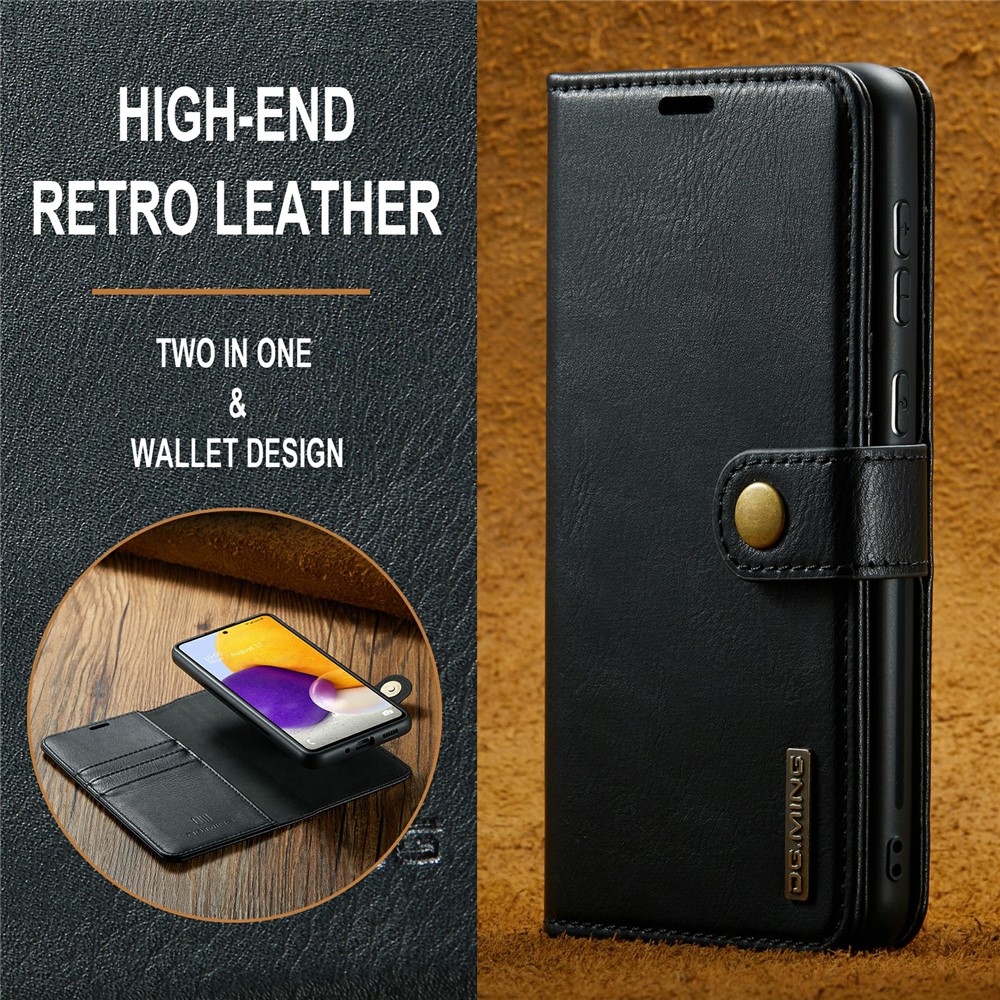 DG.MING Split Leather Wallet Phone Case Folio Flip Magnetic Detachable Stand Cover for Samsung Galaxy A73 5G - Black-8