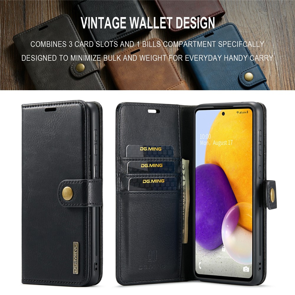 DG.MING Split Leather Wallet Phone Case Folio Flip Magnetic Detachable Stand Cover for Samsung Galaxy A73 5G - Black-9