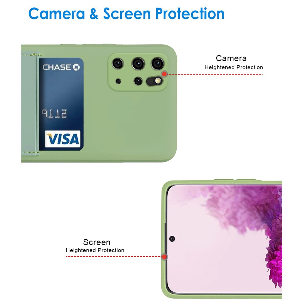 Scratch-resistant Liquid Silicone Case Card Slot Design Mobile Phone Shell for Samsung Galaxy S20 Plus 4G/5G - Matcha Green-3