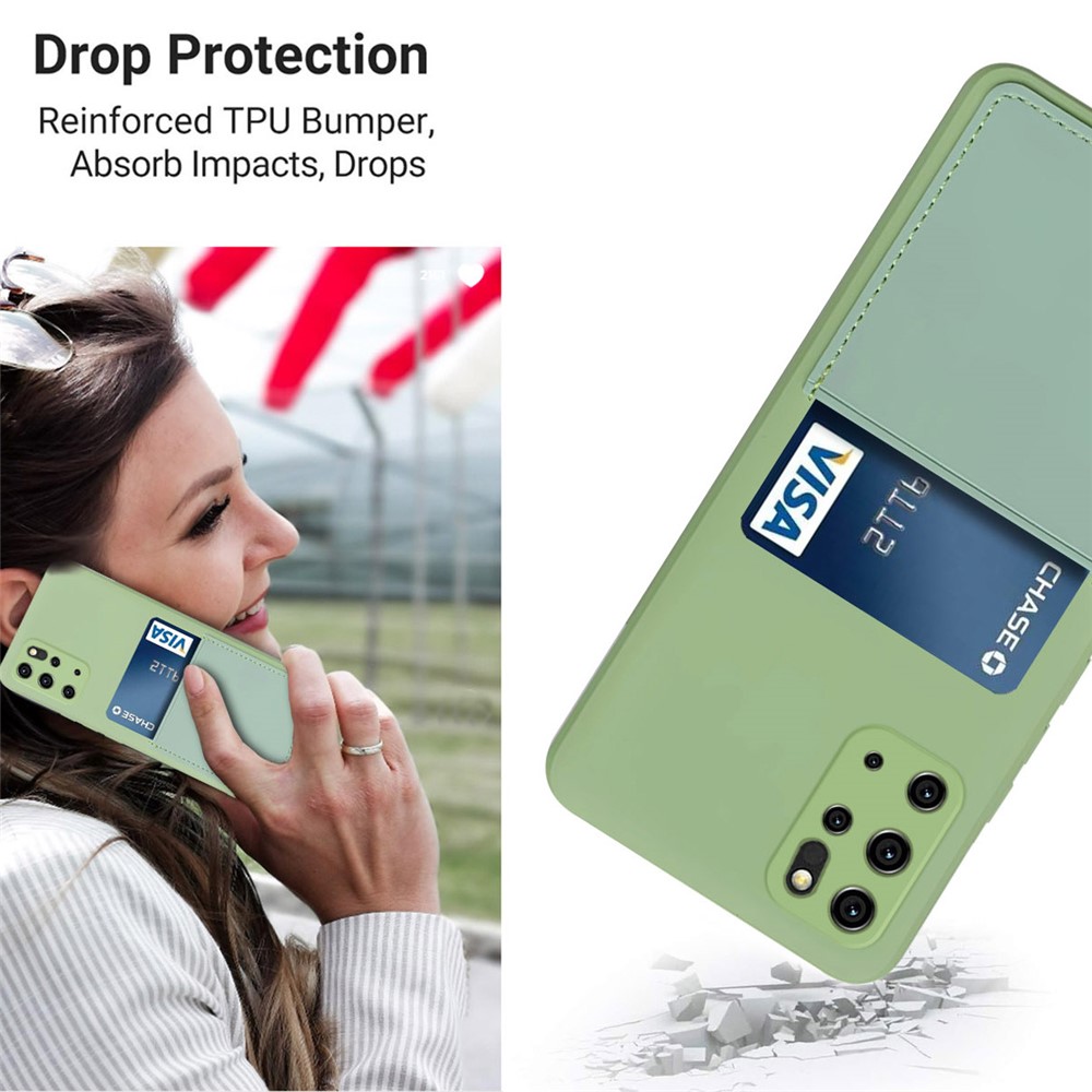 Scratch-resistant Liquid Silicone Case Card Slot Design Mobile Phone Shell for Samsung Galaxy S20 Plus 4G/5G - Matcha Green-4