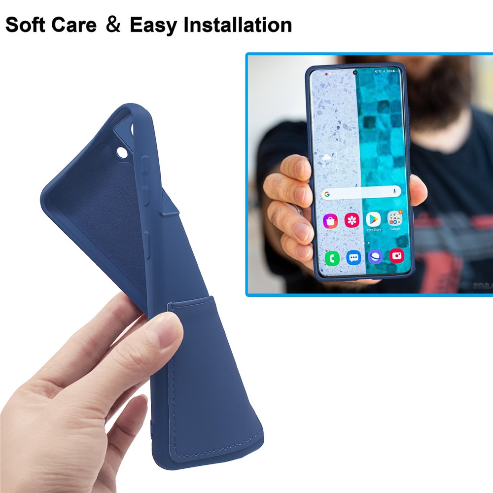 Scratch-resistant Liquid Silicone Case Card Slot Design Mobile Phone Shell for Samsung Galaxy S20 Plus 4G/5G - Matcha Green-5