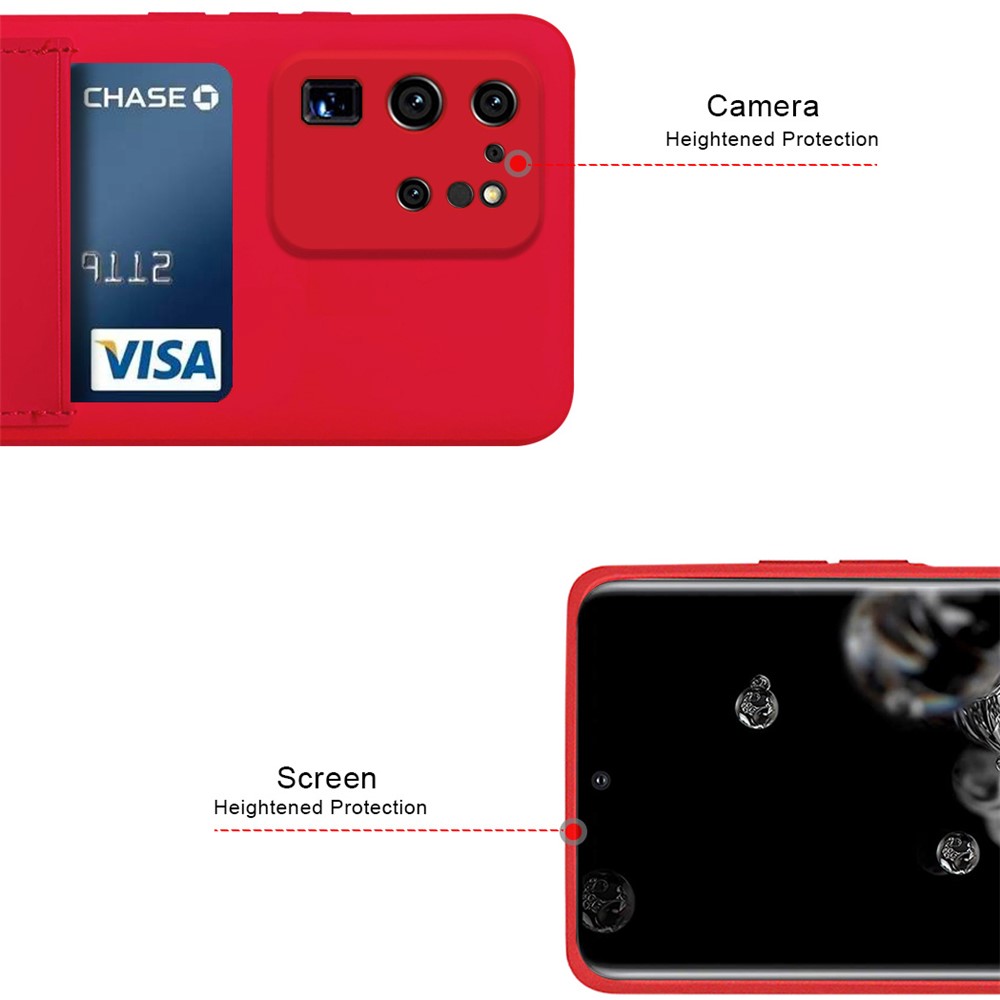 Anti-drop Liquid Silicone Shockproof Card Slot Design Cell Phone Shell for Samsung Galaxy S20 Ultra - Red-4