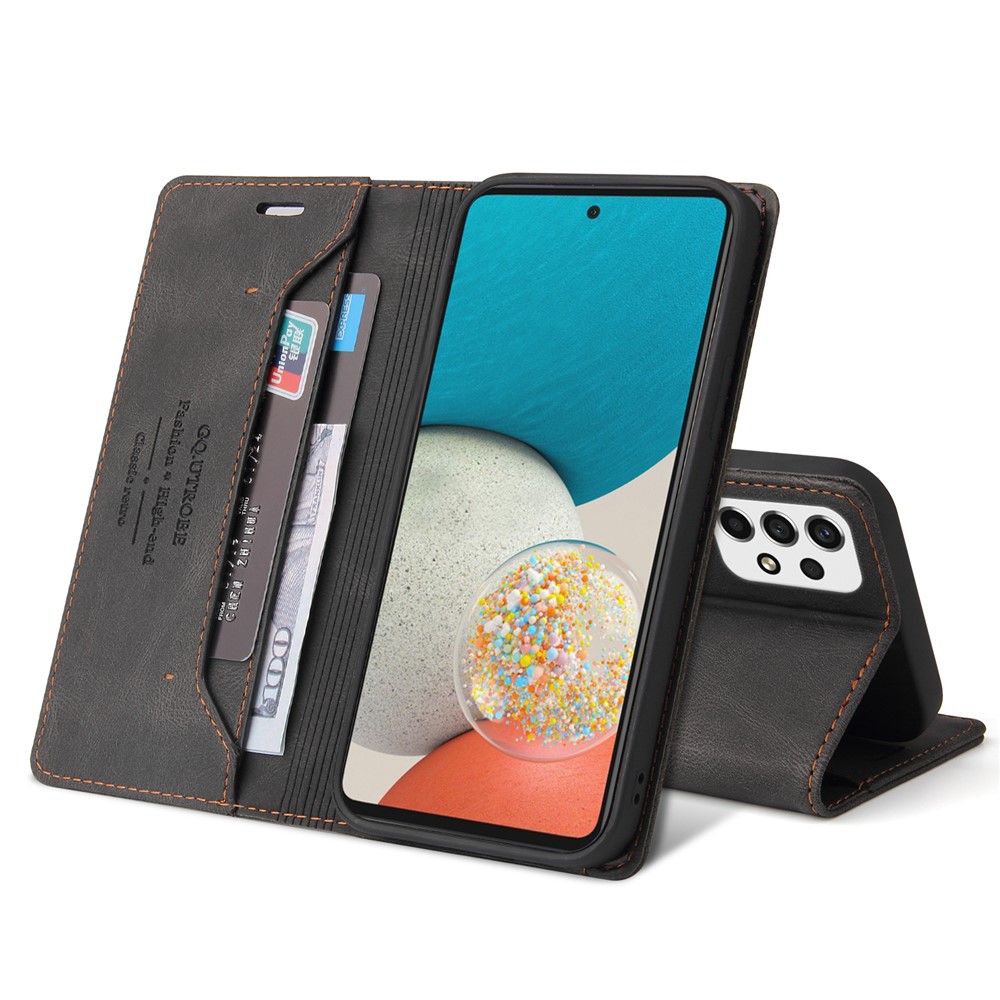 GQ.UTROBE 008 Series Well-protected RFID Blocking PU Leather Cell Phone Cover Skin Touch Magnetic Auto-absorbed Phone Case with Stand Wallet for Samsung Galaxy A53 5G - Black-5