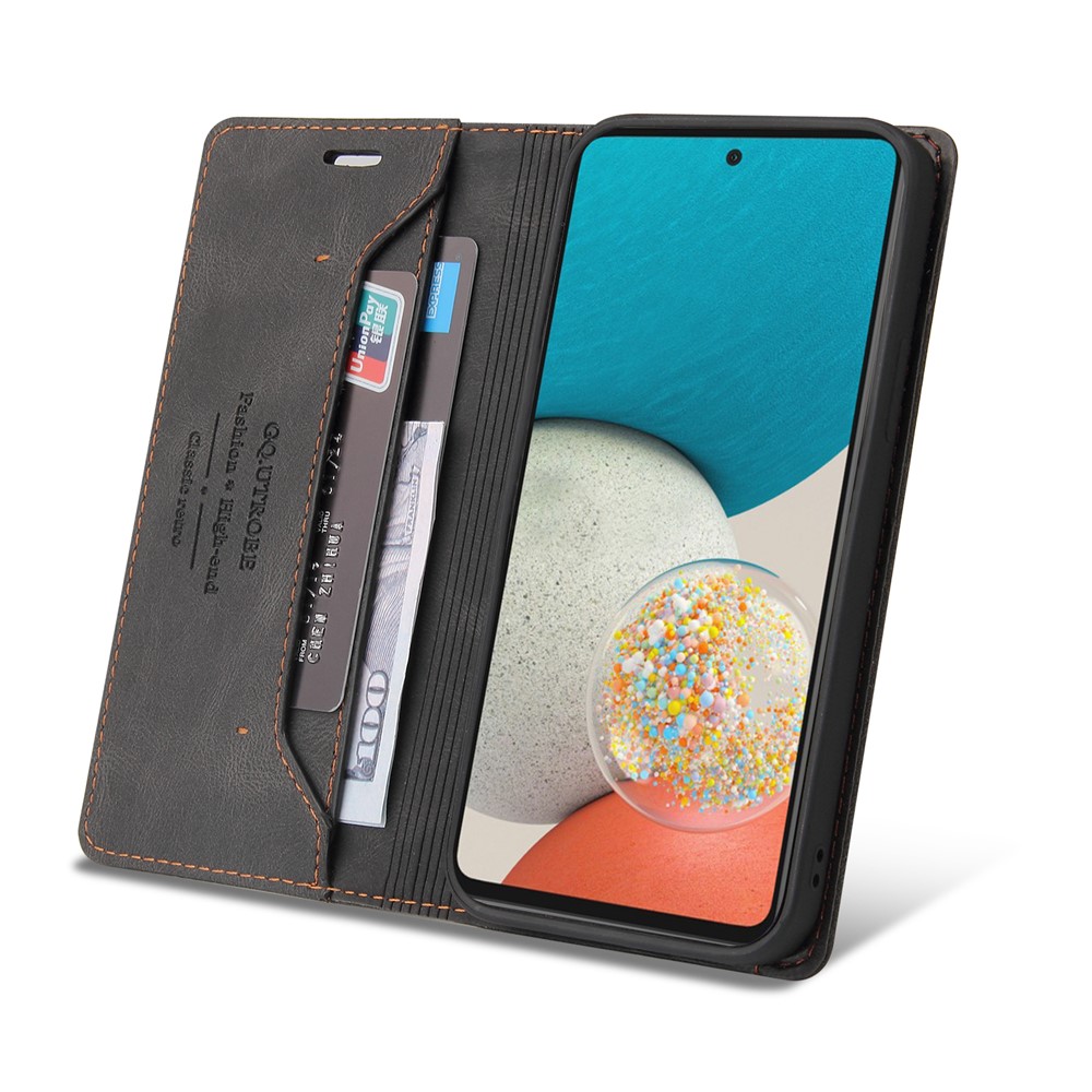 GQ.UTROBE 008 Series Well-protected RFID Blocking PU Leather Cell Phone Cover Skin Touch Magnetic Auto-absorbed Phone Case with Stand Wallet for Samsung Galaxy A53 5G - Black-6