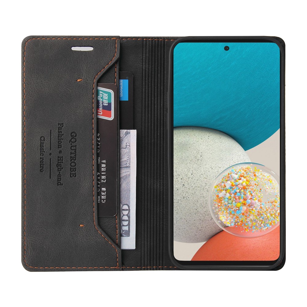 GQ.UTROBE 008 Series Well-protected RFID Blocking PU Leather Cell Phone Cover Skin Touch Magnetic Auto-absorbed Phone Case with Stand Wallet for Samsung Galaxy A53 5G - Black-9