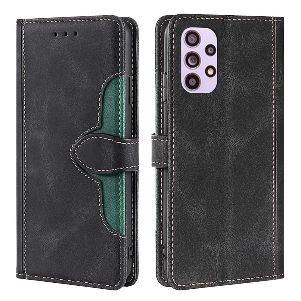 Stylish Bi-color Splicing Style PU Leather Flip Wallet Stand Phone Case Cover for Samsung Galaxy A33 5G - Black-1
