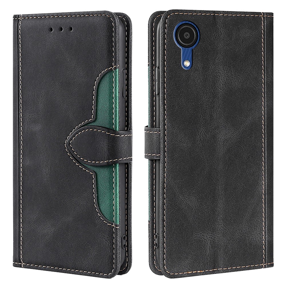 PU Leather + TPU Smartphone Shell Bi-color Splicing Style Flip Wallet Stand Phone Case Cover for Samsung Galaxy A03 Core - Black-1
