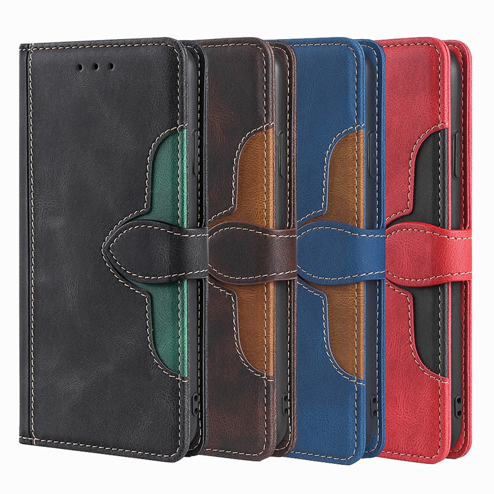 PU Leather + TPU Smartphone Shell Bi-color Splicing Style Flip Wallet Stand Phone Case Cover for Samsung Galaxy A03 Core - Black-8
