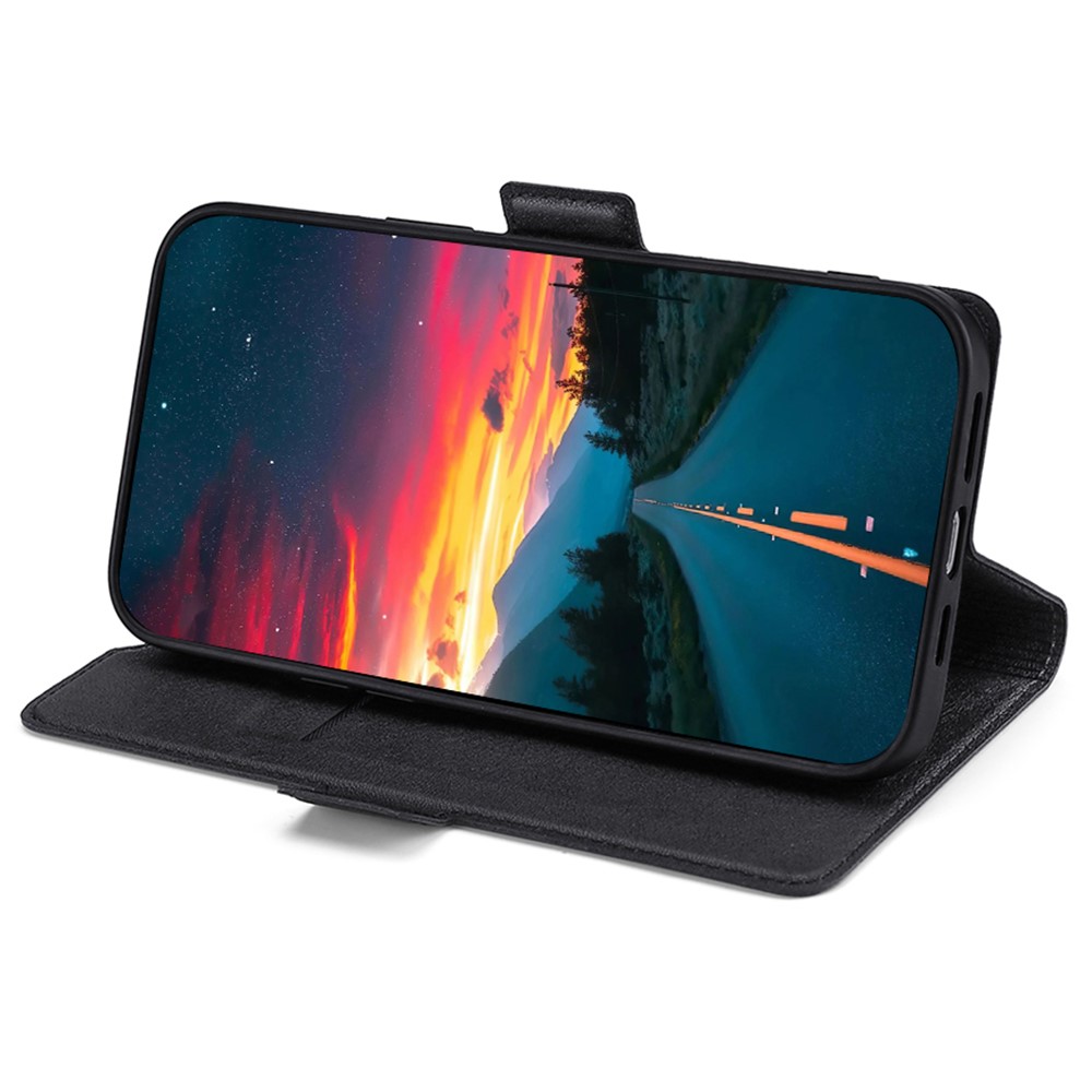 PU Leather Folio Flip Cover Stand Inner TPU Full Protective Phone Case with Card Slot for Samsung Galaxy A03 Core - Black-4