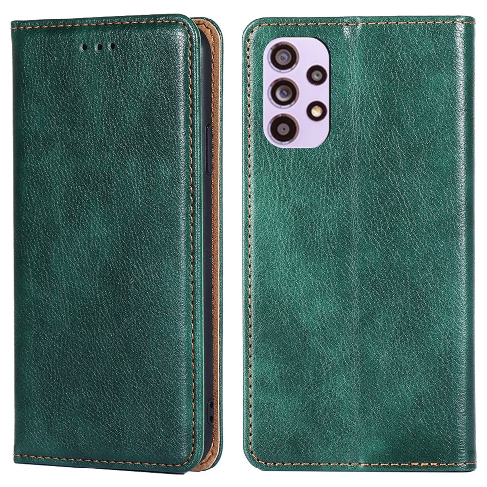 Drop Protection PU Leather Stand Flip Cover Magnetic Absorption Wallet Phone Case for Samsung Galaxy A33 5G - Green-1