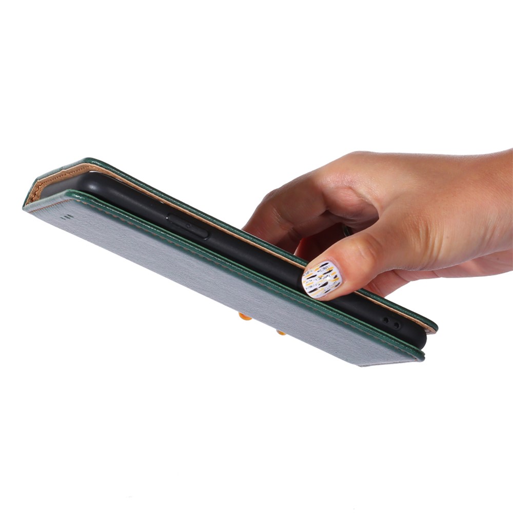 Drop Protection PU Leather Stand Flip Cover Magnetic Absorption Wallet Phone Case for Samsung Galaxy A33 5G - Green-7