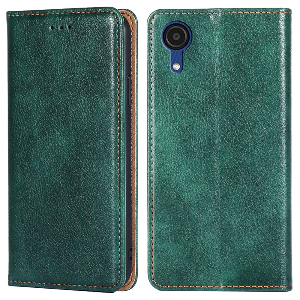 PU Leather Shockproof TPU Inner Shell Magnetic Auto-absorbed Wallet Phone Case with Stand for Samsung Galaxy A03 Core - Green-1