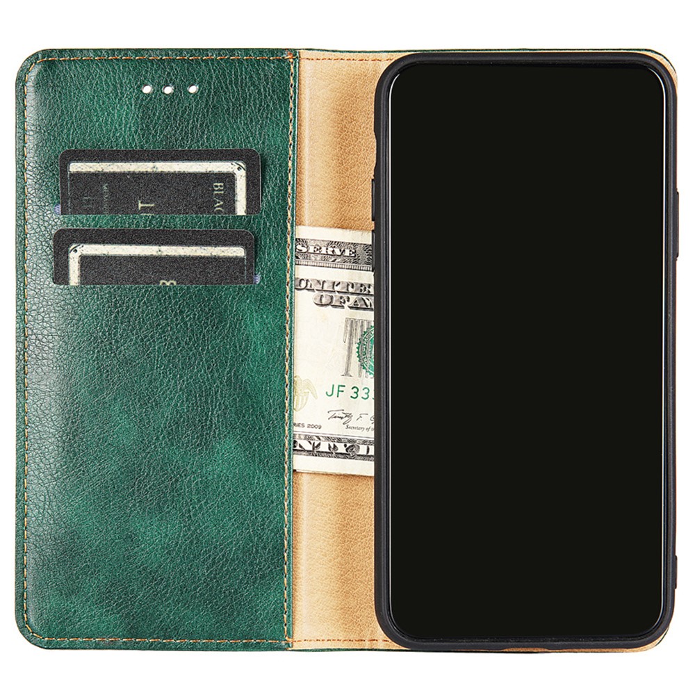 PU Leather Shockproof TPU Inner Shell Magnetic Auto-absorbed Wallet Phone Case with Stand for Samsung Galaxy A03 Core - Green-5