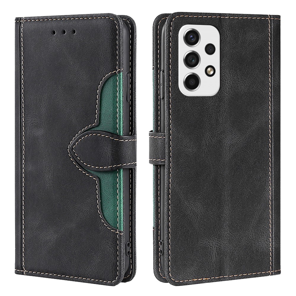 Stylish Bi-color Splicing Fall-proof PU Leather Folio Flip Wallet Stand Phone Case Cover for Samsung Galaxy A53 5G - Black-1