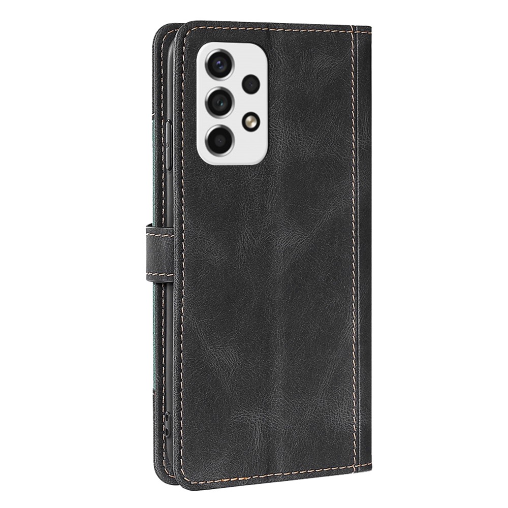 Stylish Bi-color Splicing Fall-proof PU Leather Folio Flip Wallet Stand Phone Case Cover for Samsung Galaxy A53 5G - Black-2