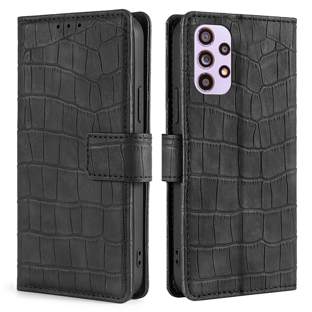 Anti-fingerprint Fashionable Cell Phone Covering PU Leather Crocodile Texture Shockproof Phone Case Wallet for Samsung Galaxy A33 5G - Black-1