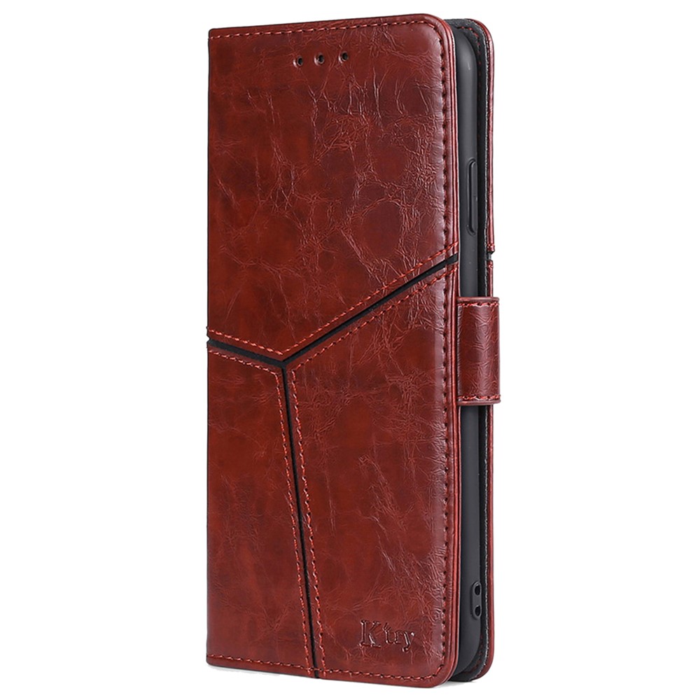 Wallet Design Splicing Geometric Pattern PU Leather Case Stand Magnetic Closure Cover for Samsung Galaxy A33 5G - Dark Brown-2