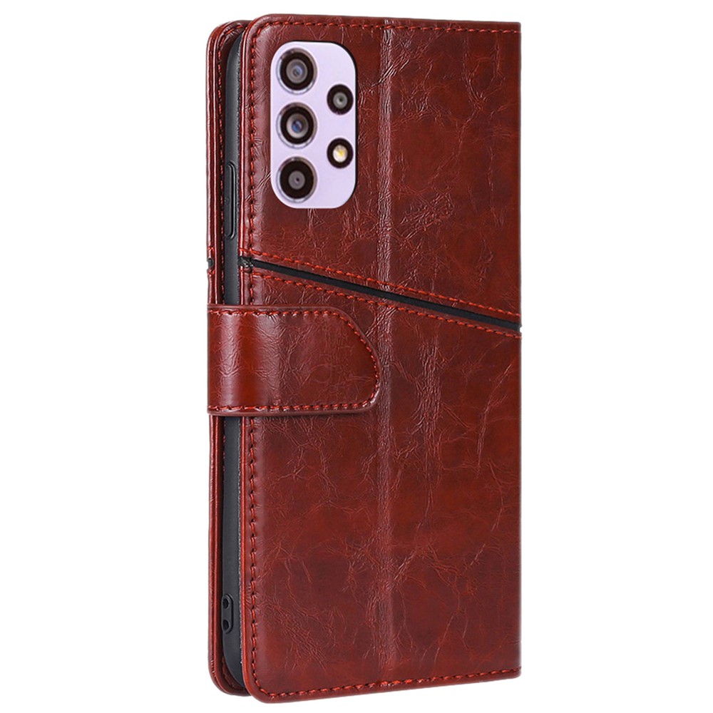 Wallet Design Splicing Geometric Pattern PU Leather Case Stand Magnetic Closure Cover for Samsung Galaxy A33 5G - Dark Brown-3