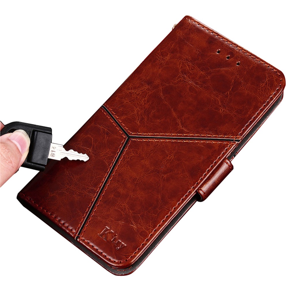 Wallet Design Splicing Geometric Pattern PU Leather Case Stand Magnetic Closure Cover for Samsung Galaxy A33 5G - Dark Brown-8