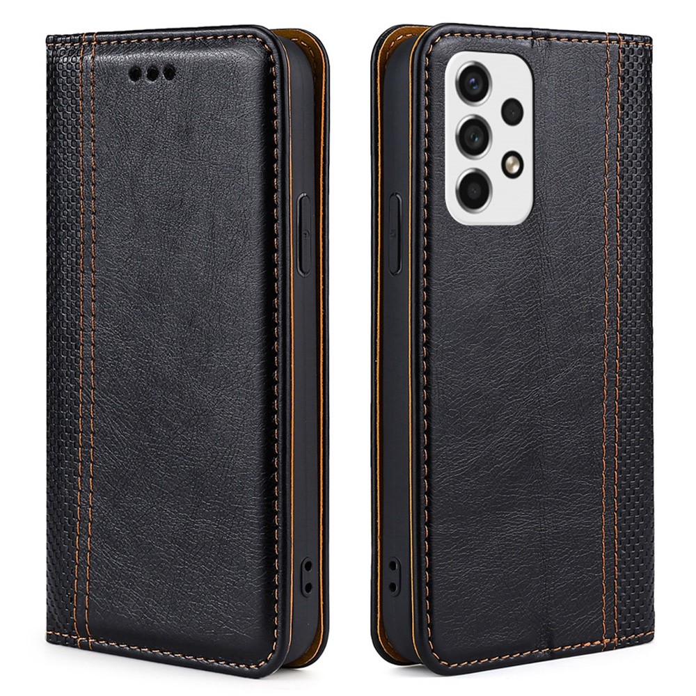Multifunction Card Slot Plaid Pattern PU Leather Case Flip Stand Auto Magnetic Closed Phone Cover for Samsung Galaxy A53 5G - Black-1