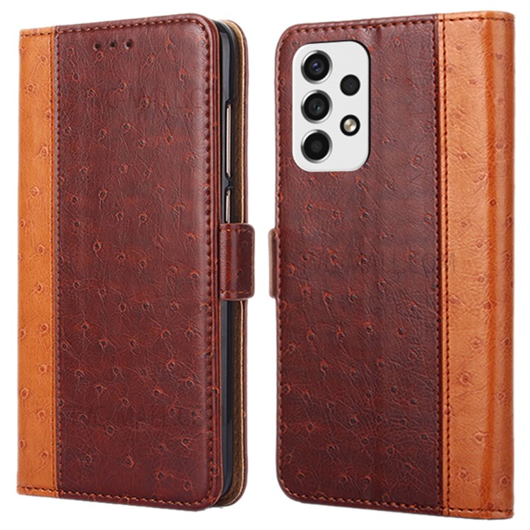 Ostrich Texture Splicing PU Leather Wallet Stand Magnetic Flip Protective Cover for Samsung Galaxy A53 5G - Brown-1