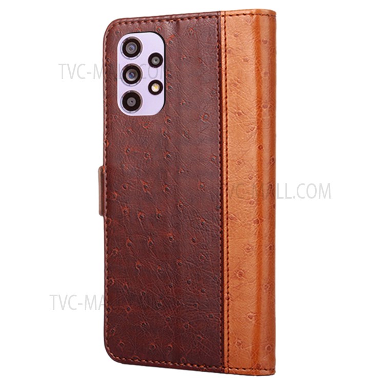 Wallet Stand Magnetic Flip Design Anti-scratch Ostrich Texture Splicing PU Leather Phone Protective Cover for Samsung Galaxy A33 5G - Brown-3