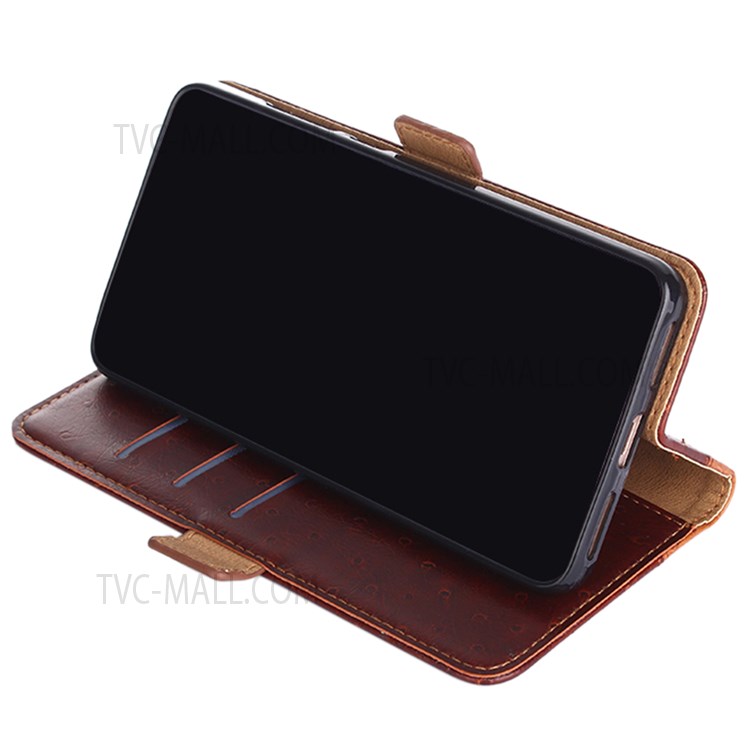 Wallet Stand Magnetic Flip Design Anti-scratch Ostrich Texture Splicing PU Leather Phone Protective Cover for Samsung Galaxy A33 5G - Brown-4